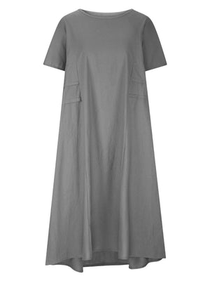 Full Size Casual Linen Blend Midi Dress in Royal Blue, product detail