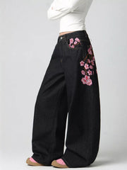 Floral Embroidered Wide-leg Jeans