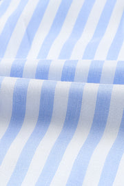Light blue and white striped tie-front kimono jumpsuit fabric detail