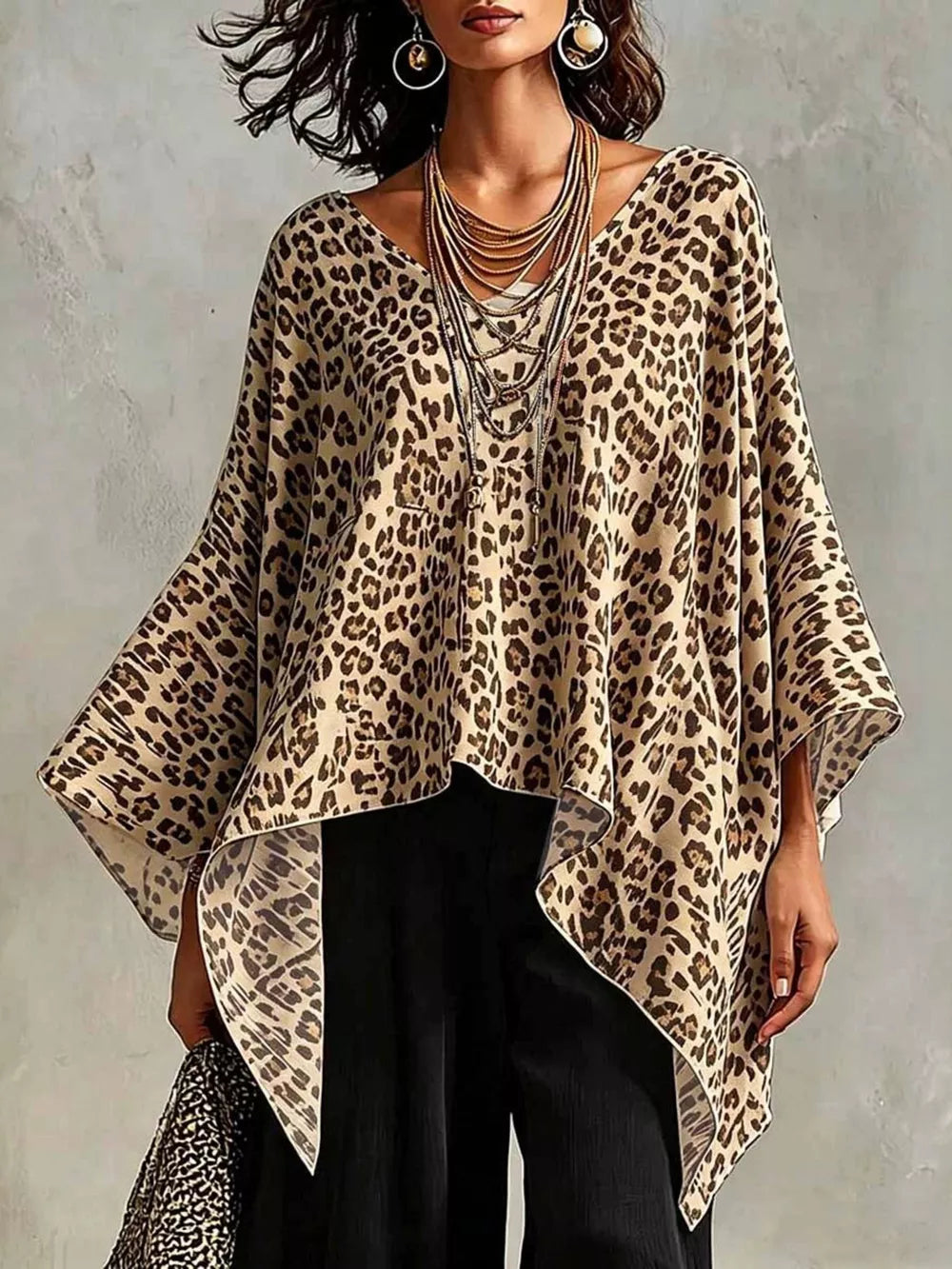 Full Size Leopard Print Asymmetrical Hem Top in Yellow, front view