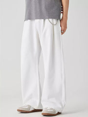 Men S Wide Leg Casual Pants in White, front view