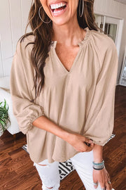 Gathered Cuff V-neck Blouse