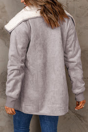 Gray suede-effect jacket with sherpa collar and cuffs