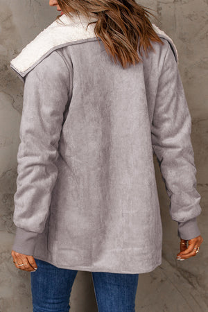 Gray suede-effect jacket with sherpa collar and cuffs