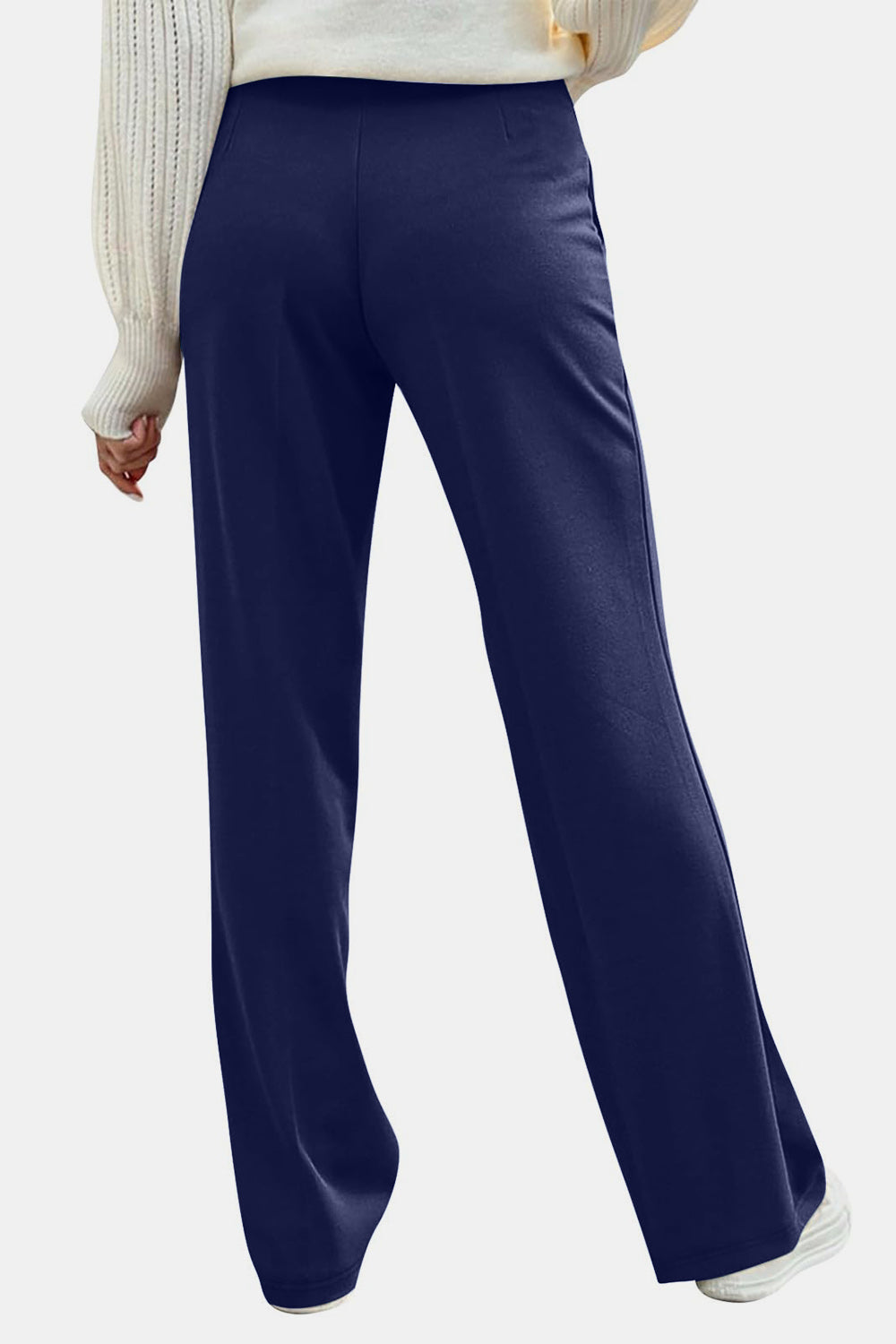 Navy wide leg trousers with button detail