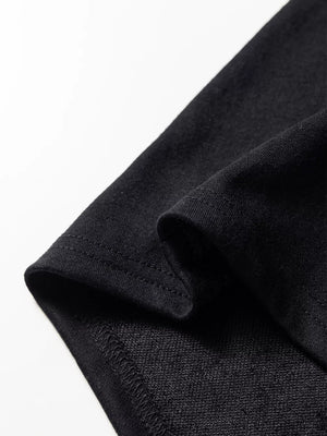 black t-shirt with ribbed sleeves and long sleeve