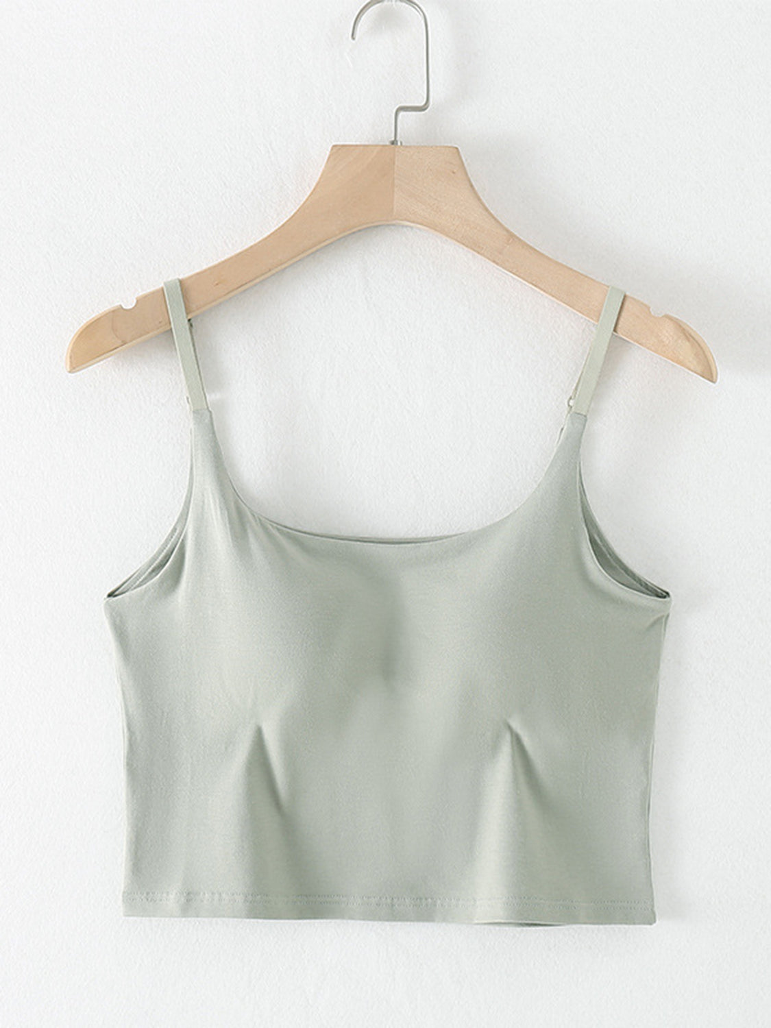 Sage built-in bustier crop camisole with adjustable straps and a square neckline.