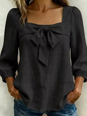 Full Size Bow Front Square Neck Blouse Plus Size, back view
