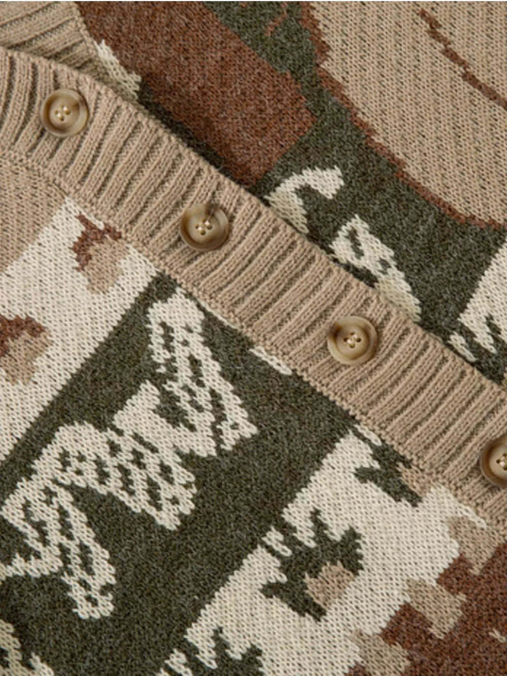 Men's Woodland Critter Knit Cardigan in Khaki, side view