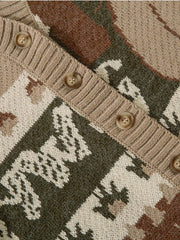Men's Woodland Critter Knit Cardigan in Khaki, side view