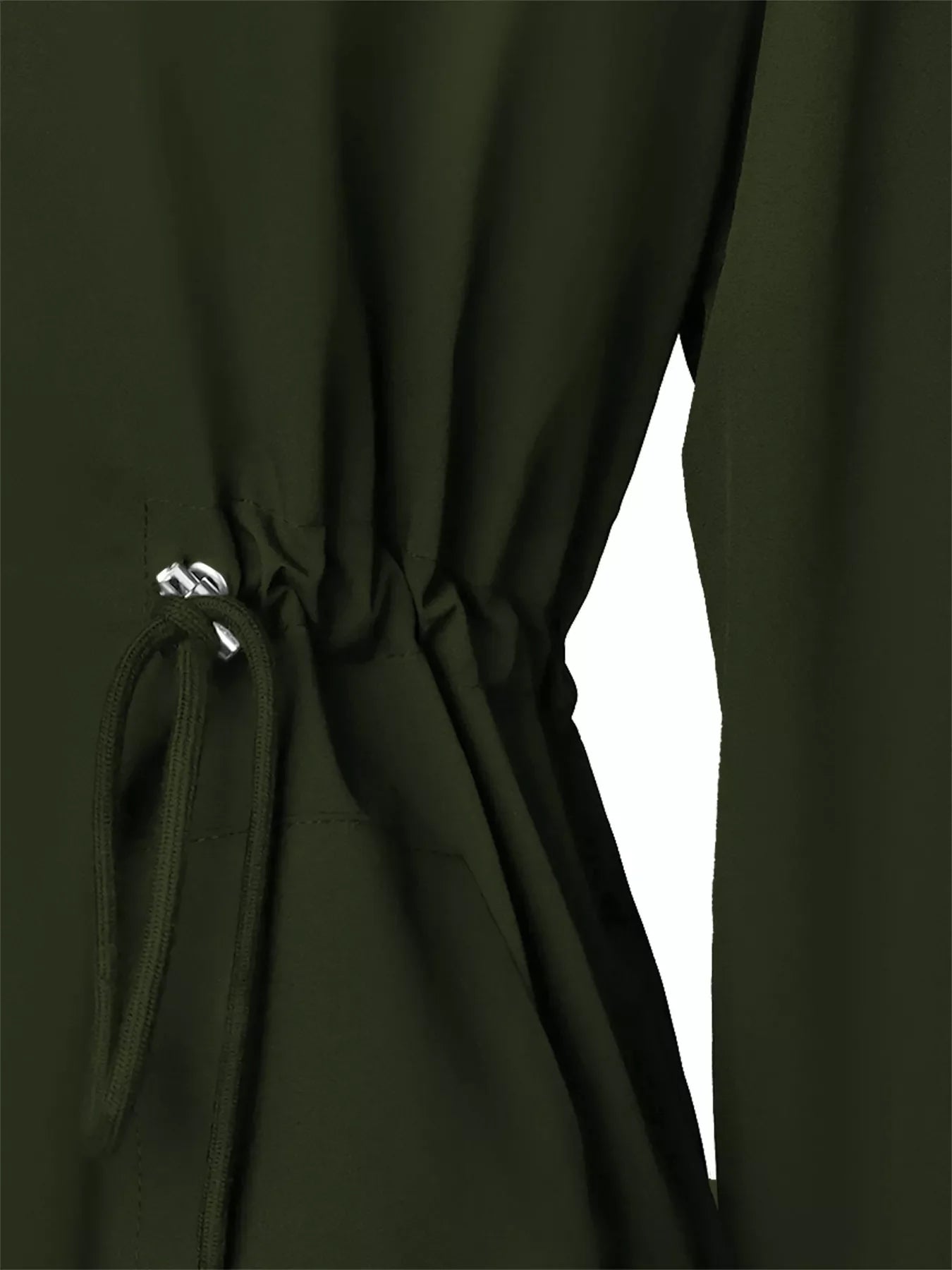 Military green waterproof jacket with drawstring waist detail