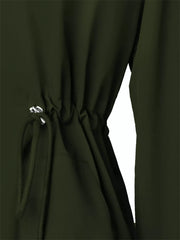 Military green waterproof jacket with drawstring waist detail
