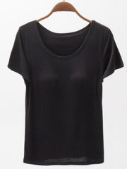 Black scoop neck t-shirt with built-in bra detail