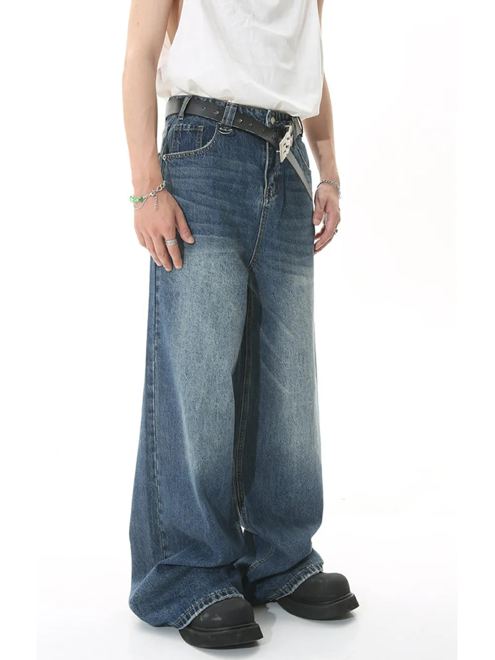 Men S Full Size Vintage Wash Wide Leg in Gray, side view