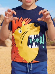 Children's Lion Graphic Round Neck T-shirt, front view