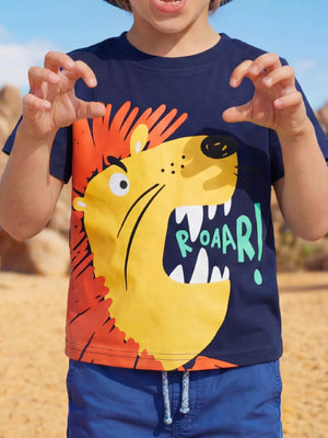 Children's Lion Graphic Round Neck T-shirt, front view