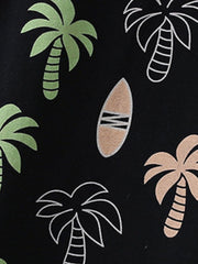 Toddler tee and shorts set in black with tropical palm tree and surfboard print.
