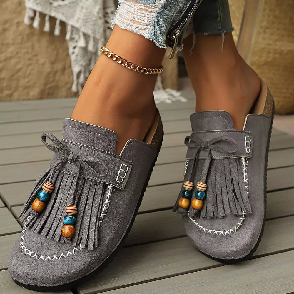 Tassel Round Toe Slip-ons, back view