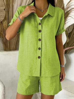 Full Size Button-up Shirt And Shorts Set Plus Size, fit detail