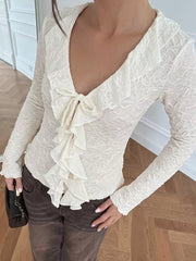 Ruffled Long-sleeve Tie-front Blouse, side view