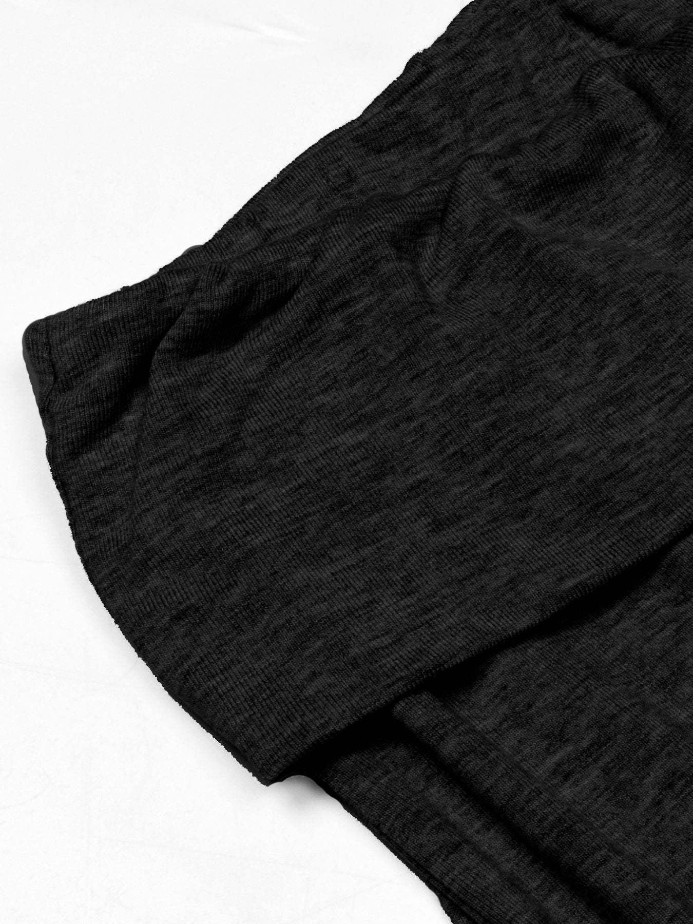 Black relaxed wide leg capris in ribbed knit fabric