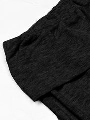 Black relaxed wide leg capris in ribbed knit fabric