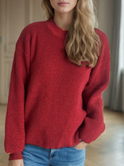 Textured ribbed knit oversized sweater in scarlet with subtle sparkle detail.
