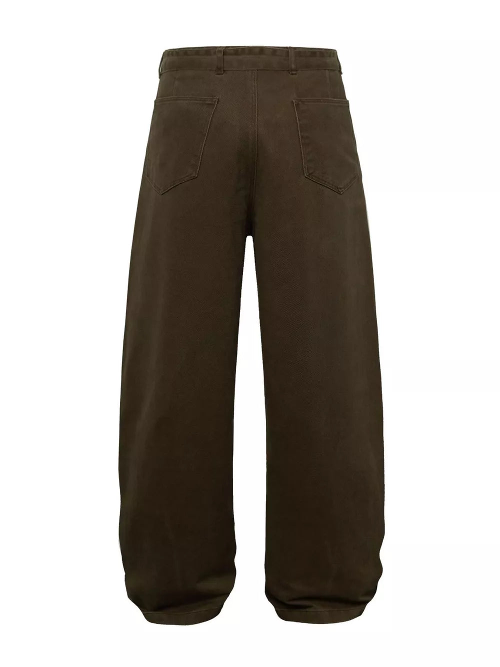 Belted wide-leg cargo pants in dark brown with back pockets.
