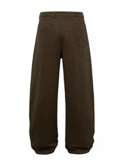 Belted wide-leg cargo pants in dark brown with back pockets.