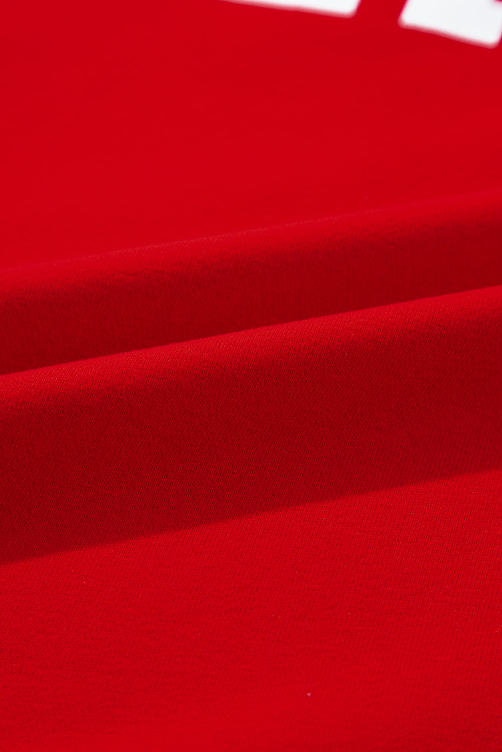 Deep red cotton sweatshirt with white text detail