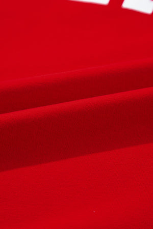 Deep red cotton sweatshirt with white text detail