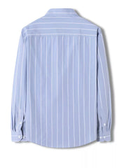 Blue striped long sleeve cotton blend button-down shirt with a classic collar.