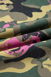 Contrast patchwork floral and leopard print cotton jeans in green, yellow, black, and pink.