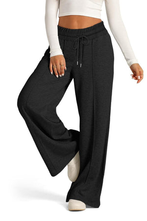 Dark Gray Seamed Palazzo Lounge Trousers with drawstring waist and wide leg