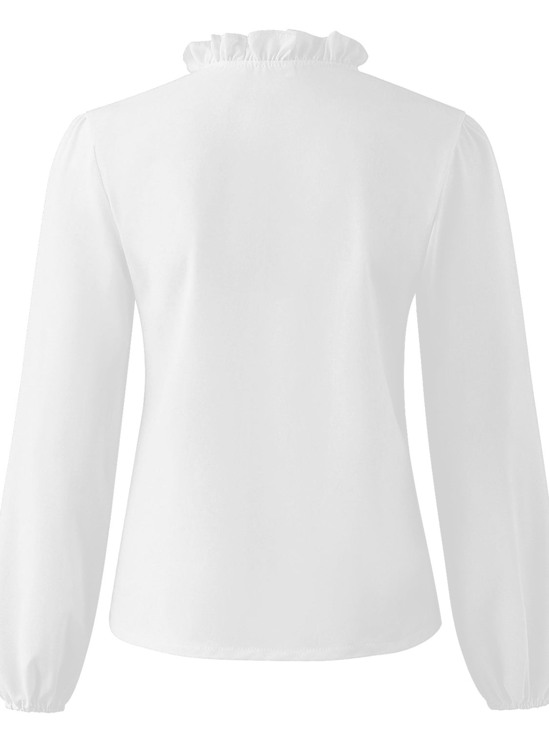 White blouse with ruffled neckline and balloon sleeves