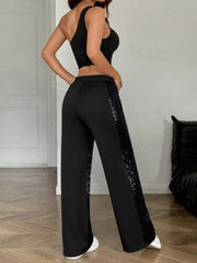 Black wide-leg maternity trousers with sequin side stripe detail