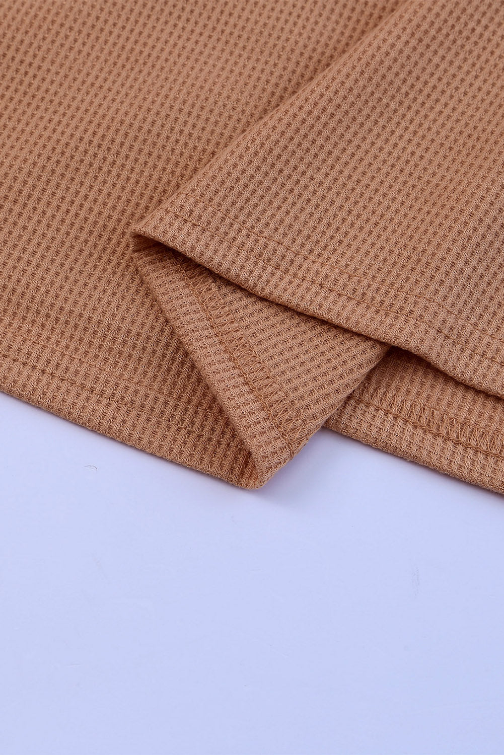 Ochre waffle knit blouse with leopard print sleeves detail