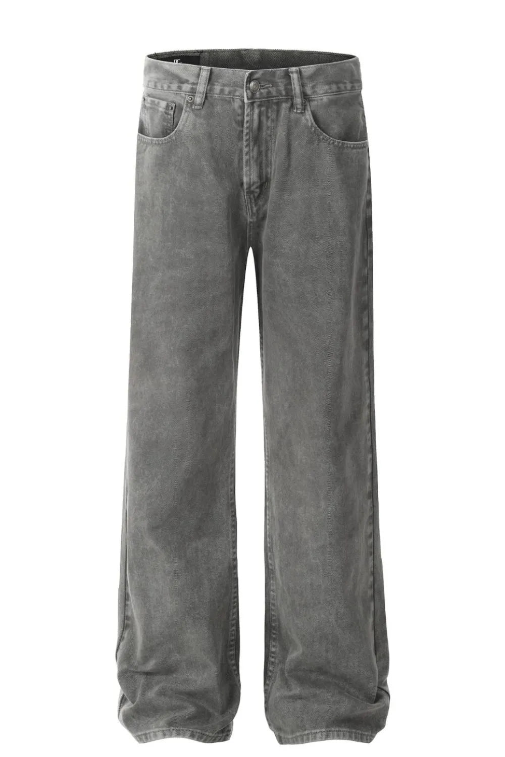 Acid wash wide-leg denim trousers in gray, featuring a relaxed fit and 90s style.