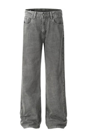 Acid wash wide-leg denim trousers in gray, featuring a relaxed fit and 90s style.