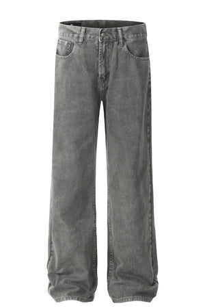 Acid wash wide-leg denim trousers in gray, featuring a relaxed fit and 90s style.