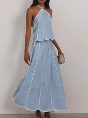 Halter Neck Two-piece Set With Scalloped Details