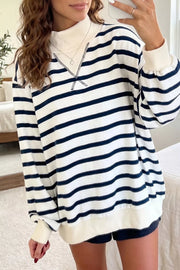 Striped Stand Neck Long Sleeve Sweatshirt in Stripe, front view