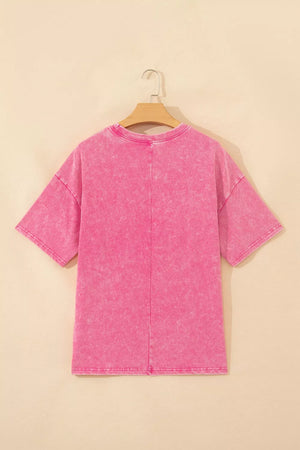Solid Color Cotton Mineral Washed Oversize Tee in Mint Blue, fit detail