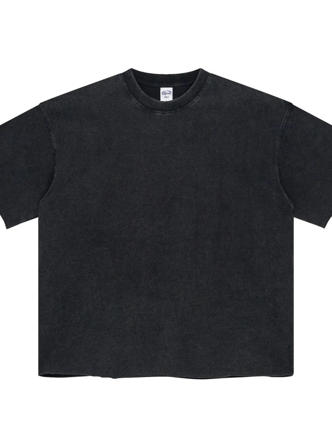 Black boxy tee with raw hem and relaxed fit
