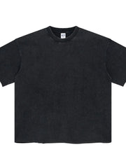 Black boxy tee with raw hem and relaxed fit