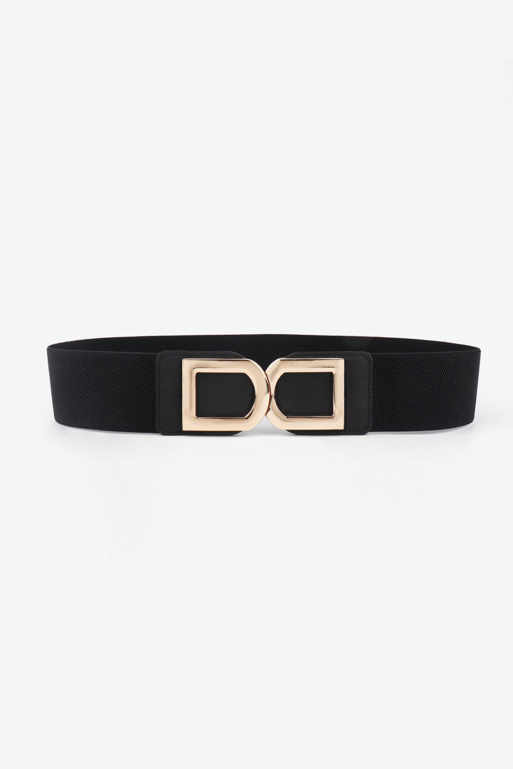 Black elastic belt with double gold buckle detail