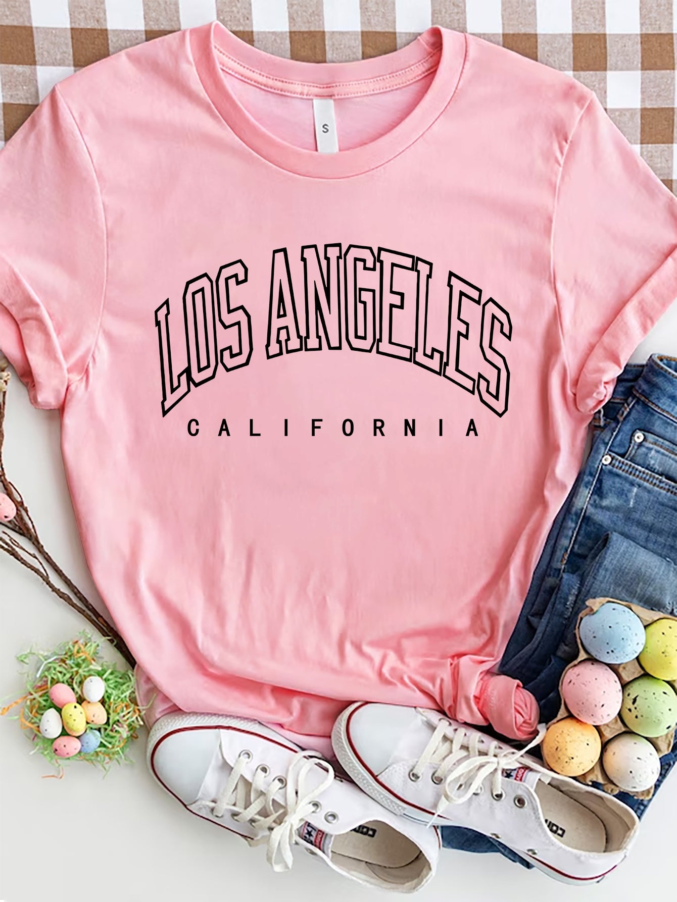 Blush pink t-shirt with Los Angeles California graphic print