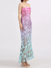 Ombre Floral Embroidered Maxi Dress