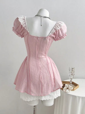 Lace Detail Cap Sleeve Mini Dress, model styling view