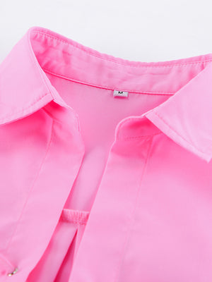 Pink cotton lace-up front shirt with relaxed fit and button detail